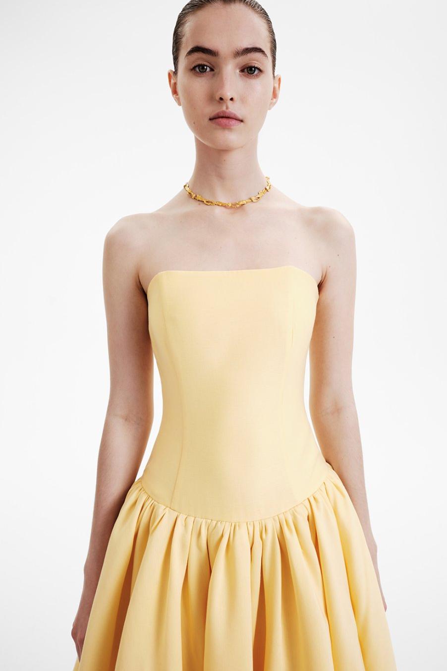 Sunlit Yellow Strapless Balloon Midi Dress