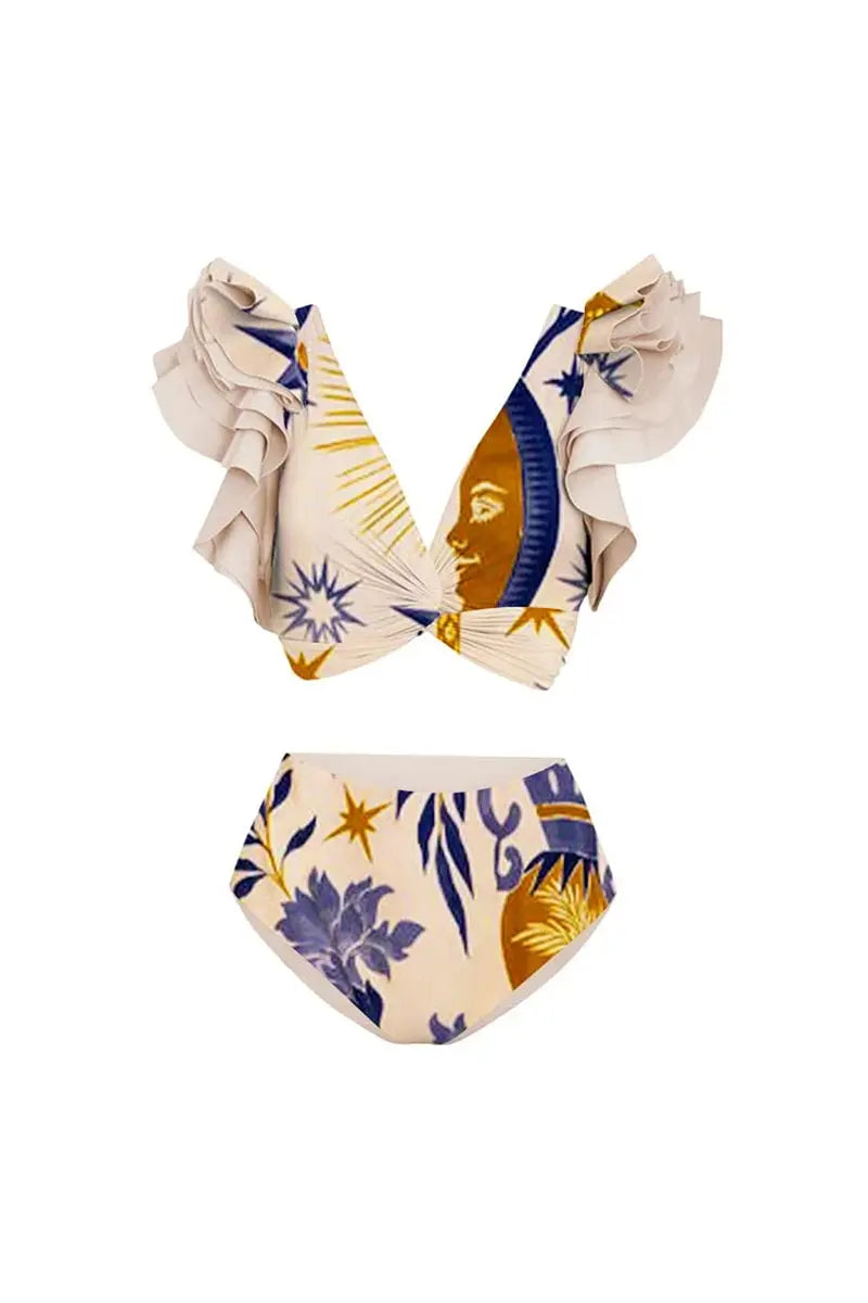 Ensemble bikini à imprimé ethnique froissé pour femmes