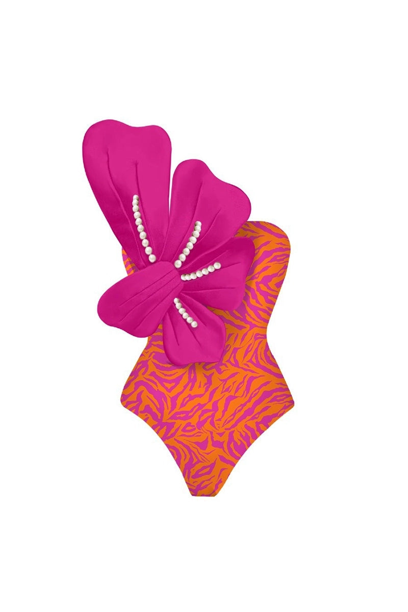 Printed Pearl-Embellished Swimsuit Set