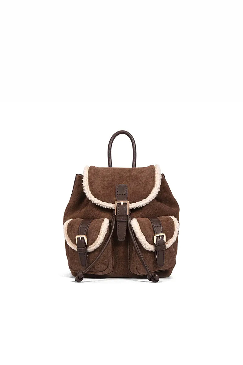Shearling Suede Leather Convertible Backpack