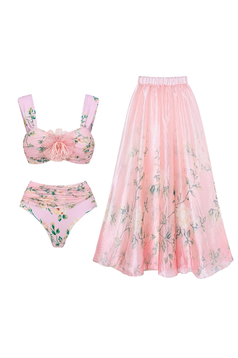 Pink Floral Bikini with 3D Crystal Flowers