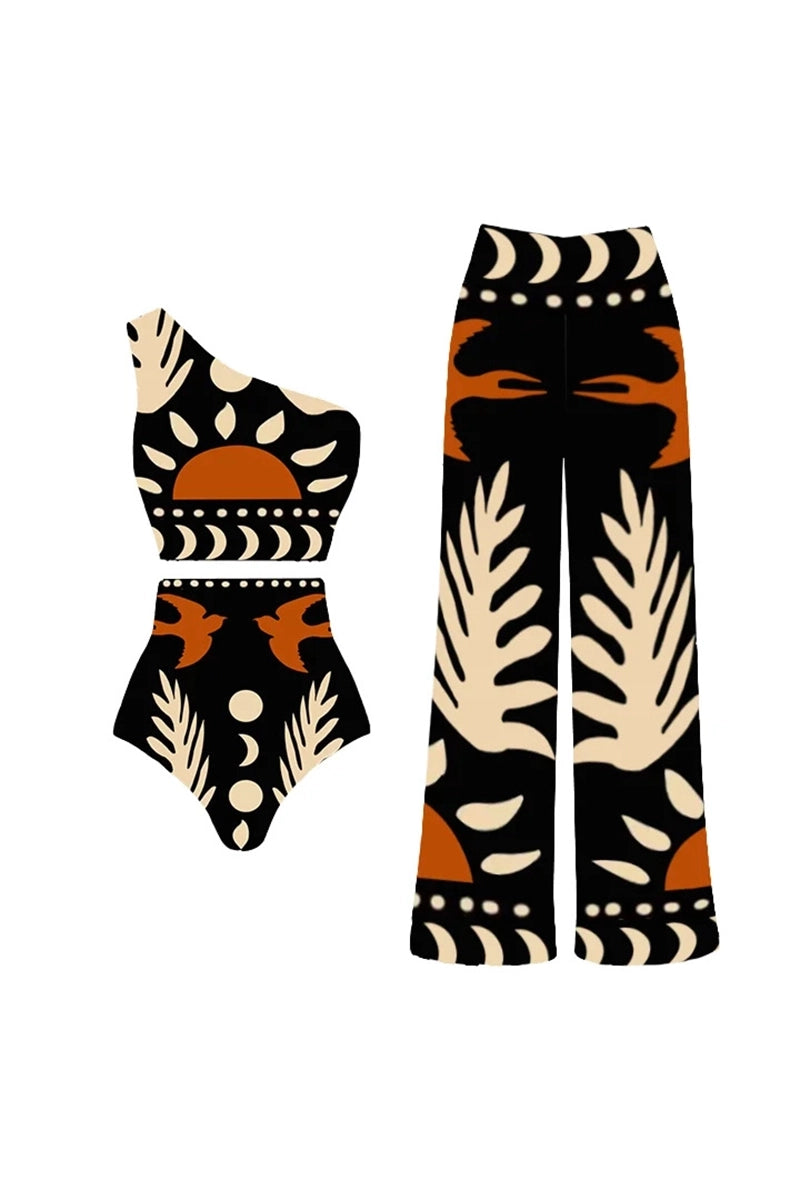 Printed One Piece Swimsuit and Bikini Set