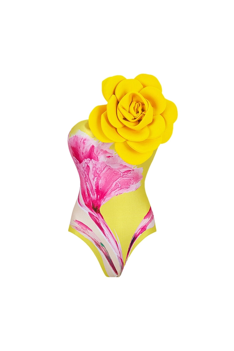 Floral Print Swimsuit with 3D Flower Detail
