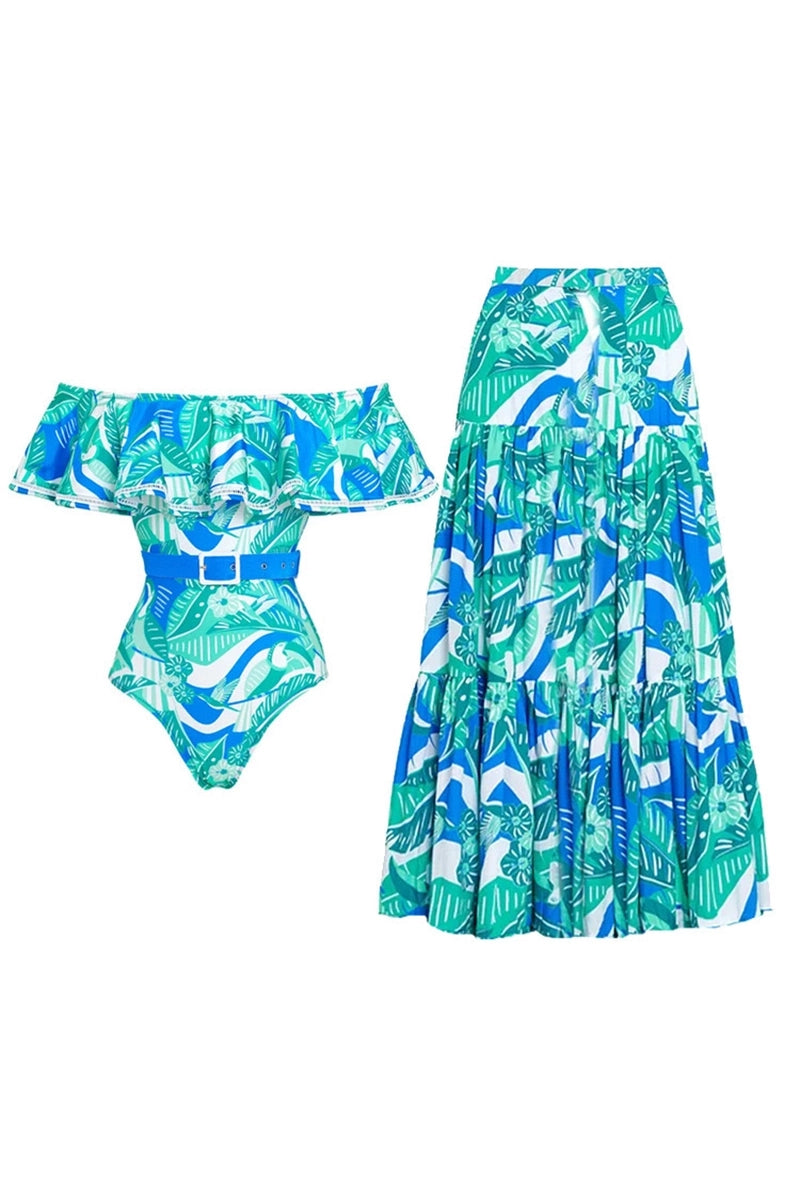 Strapless Ruffle Floral Swimsuit Set