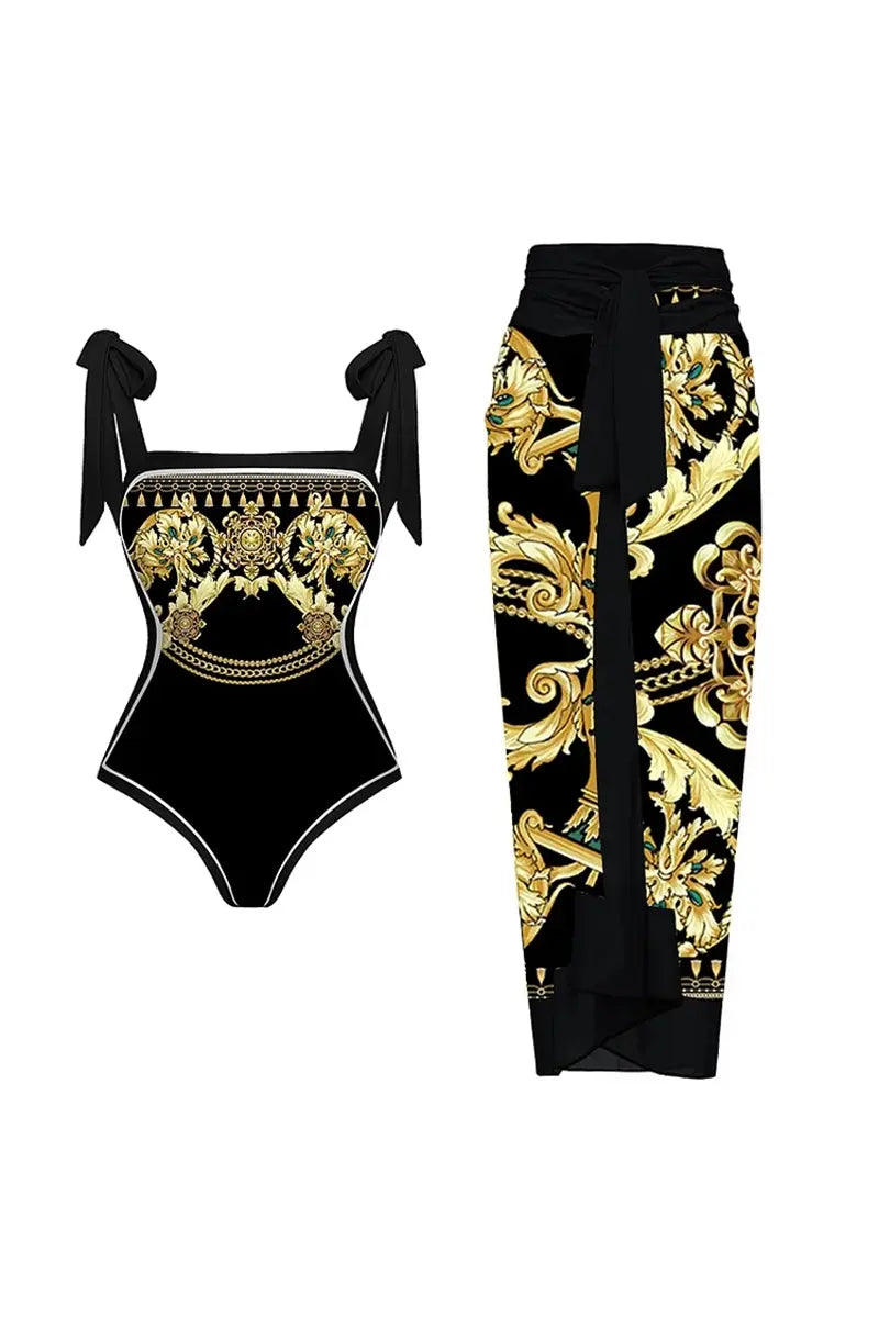 Reversible Retro Print One Piece Swimsuit