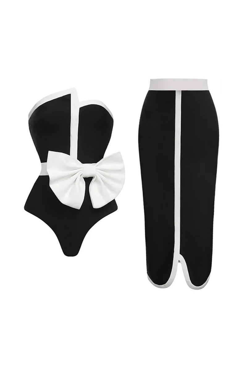 Strapless Colorblock Bow One-Piece Swimsuit