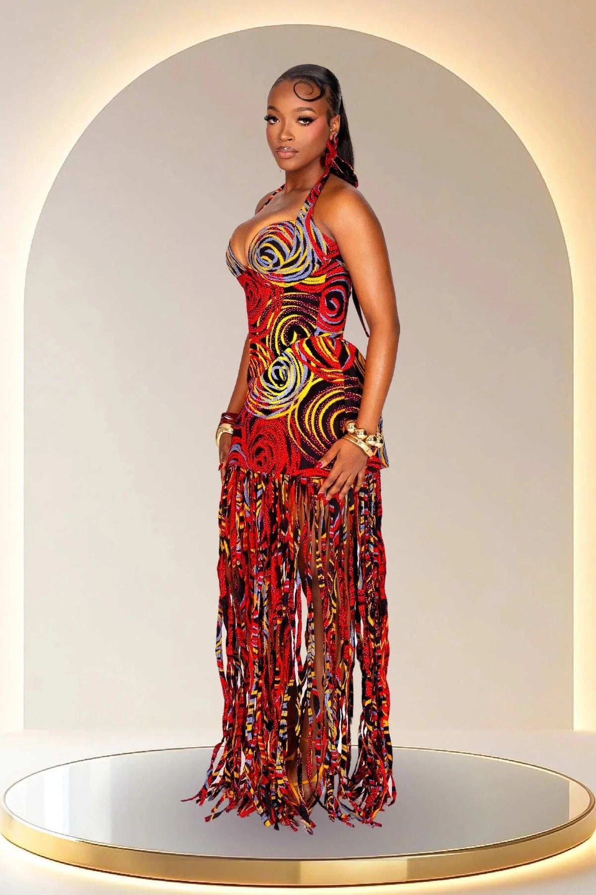 Statement Halter Fringe Maxi Dress