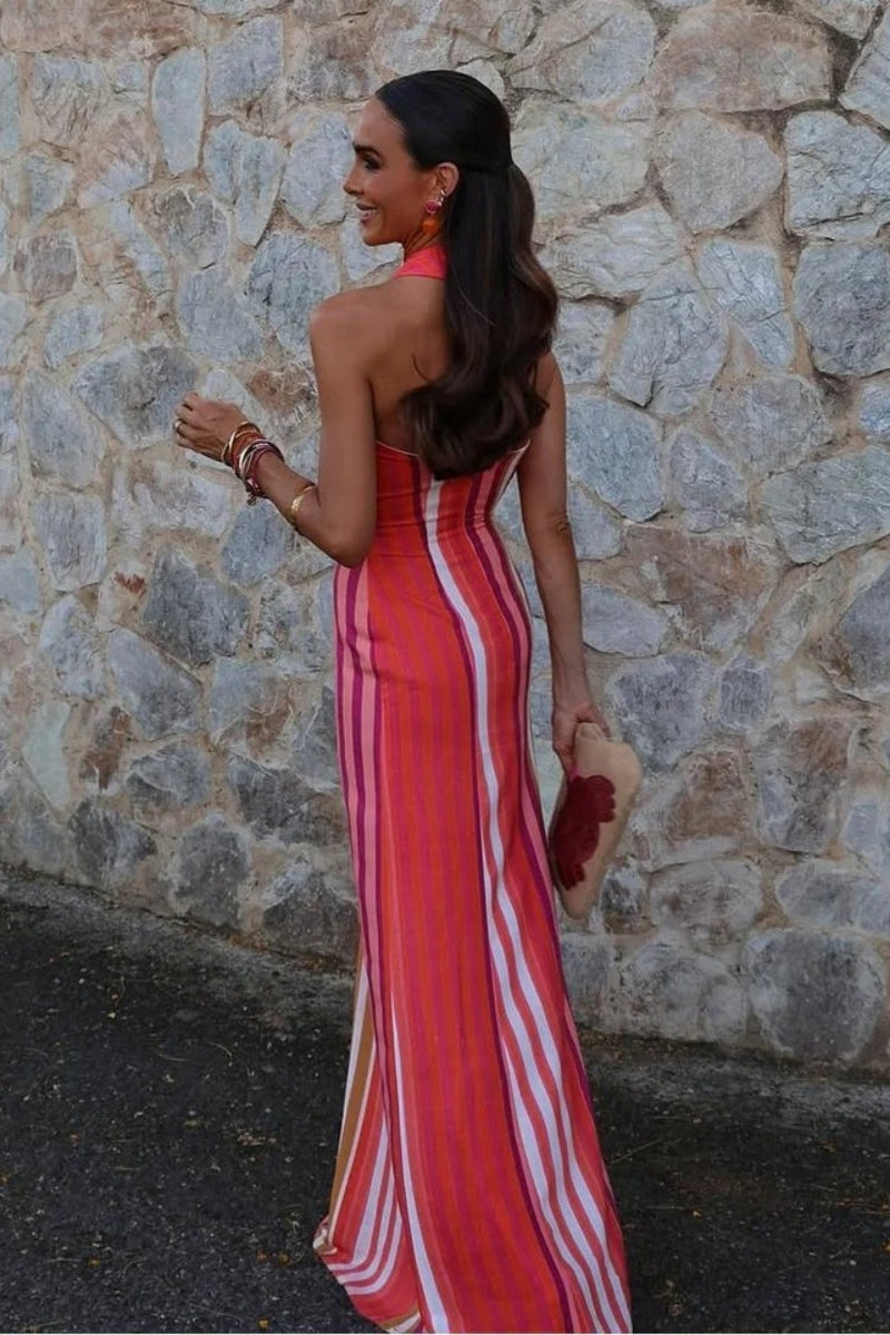 Sunset Samba Cross-Halter Stripe Dress
