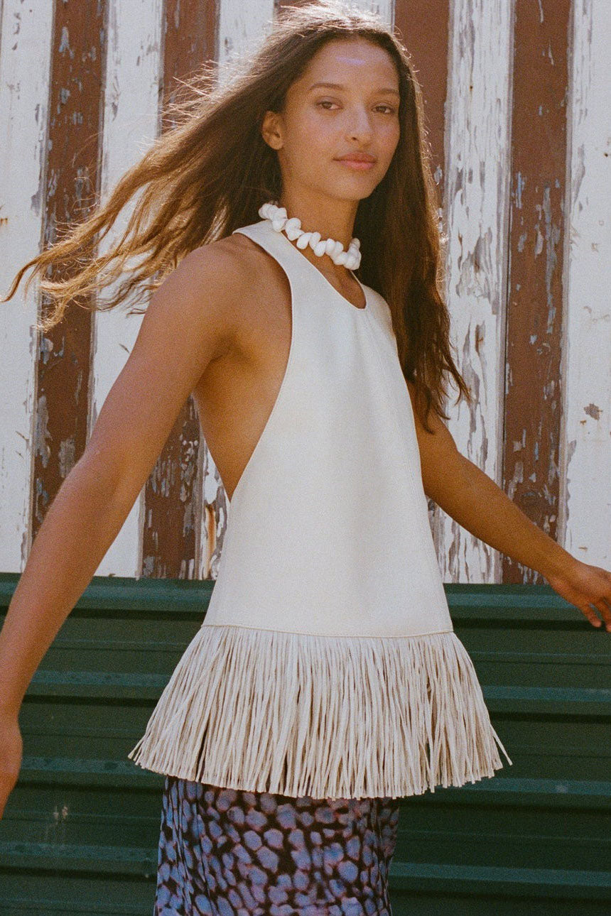 Open Back Halter Fringe Top