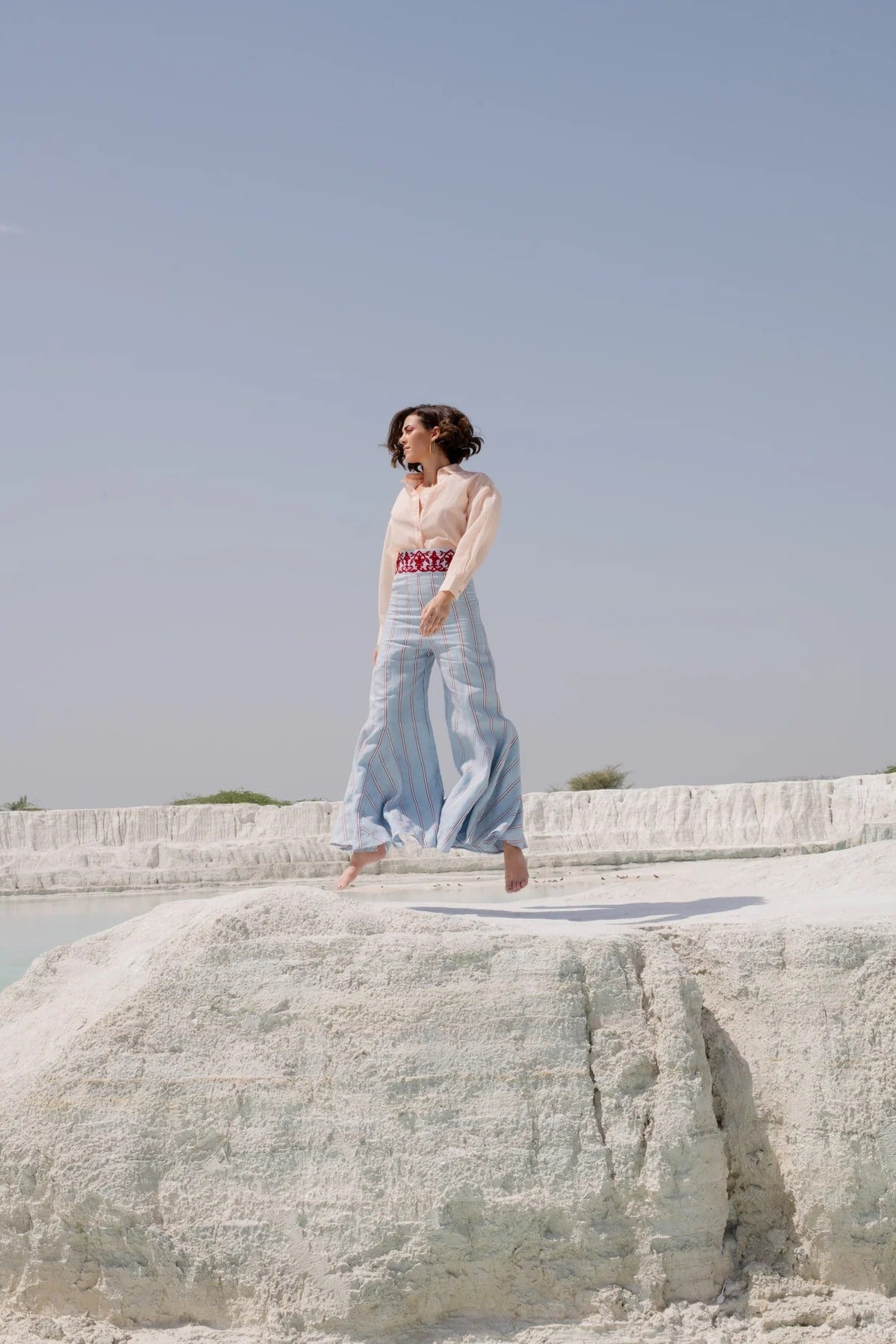 Blue Striped Wide-Leg Pants
