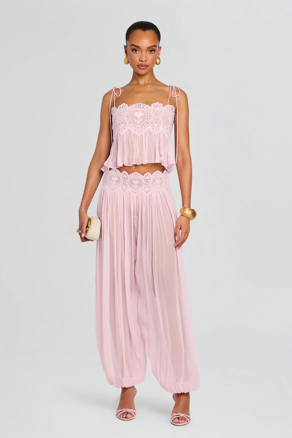 Lyserød blonde-croptop i babydoll-stil