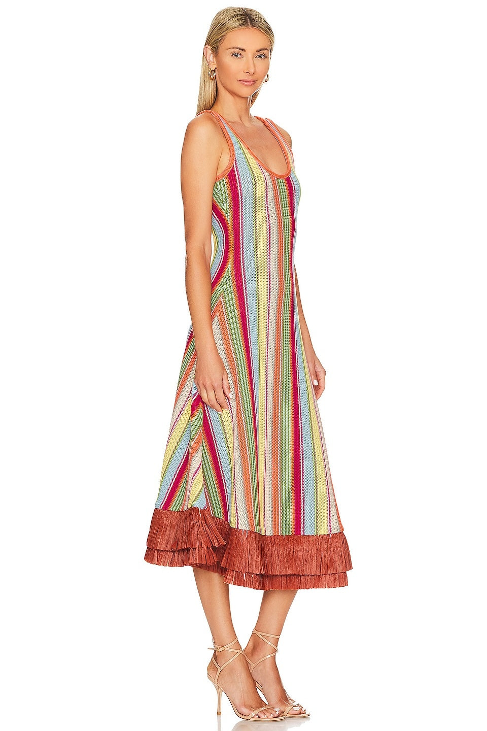 Striped Fringe Midi Dress
