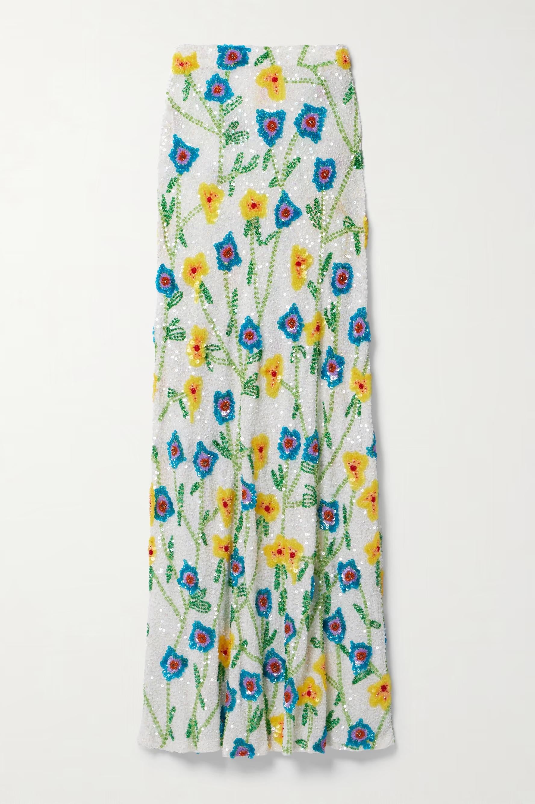 Embroidered Flower Sequin Maxi Skirt
